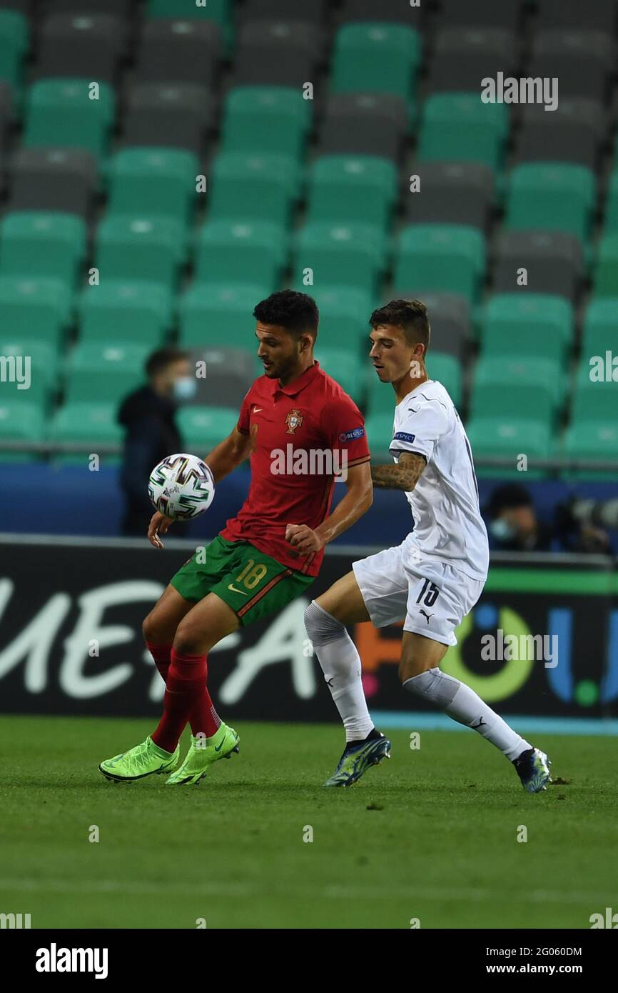 Goncalo Ramos (Portugal U21)Enrico Delprato (Italy U21) ; May 31; 2021 - Football : UEFA European Championship Under 21 2021; Quarter finals; final match between Portugal U21 5-3 Italy U21 at Stozice Stadium ; Ljubljana, Slovenia;;( photo by aicfoto)(ITALY) [0855] Stock Photo