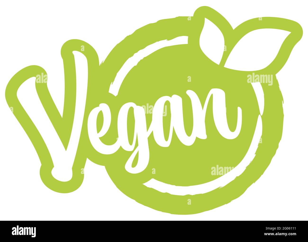 eps vector file modern green round stamp with leaves, white text vegan Stock Vector