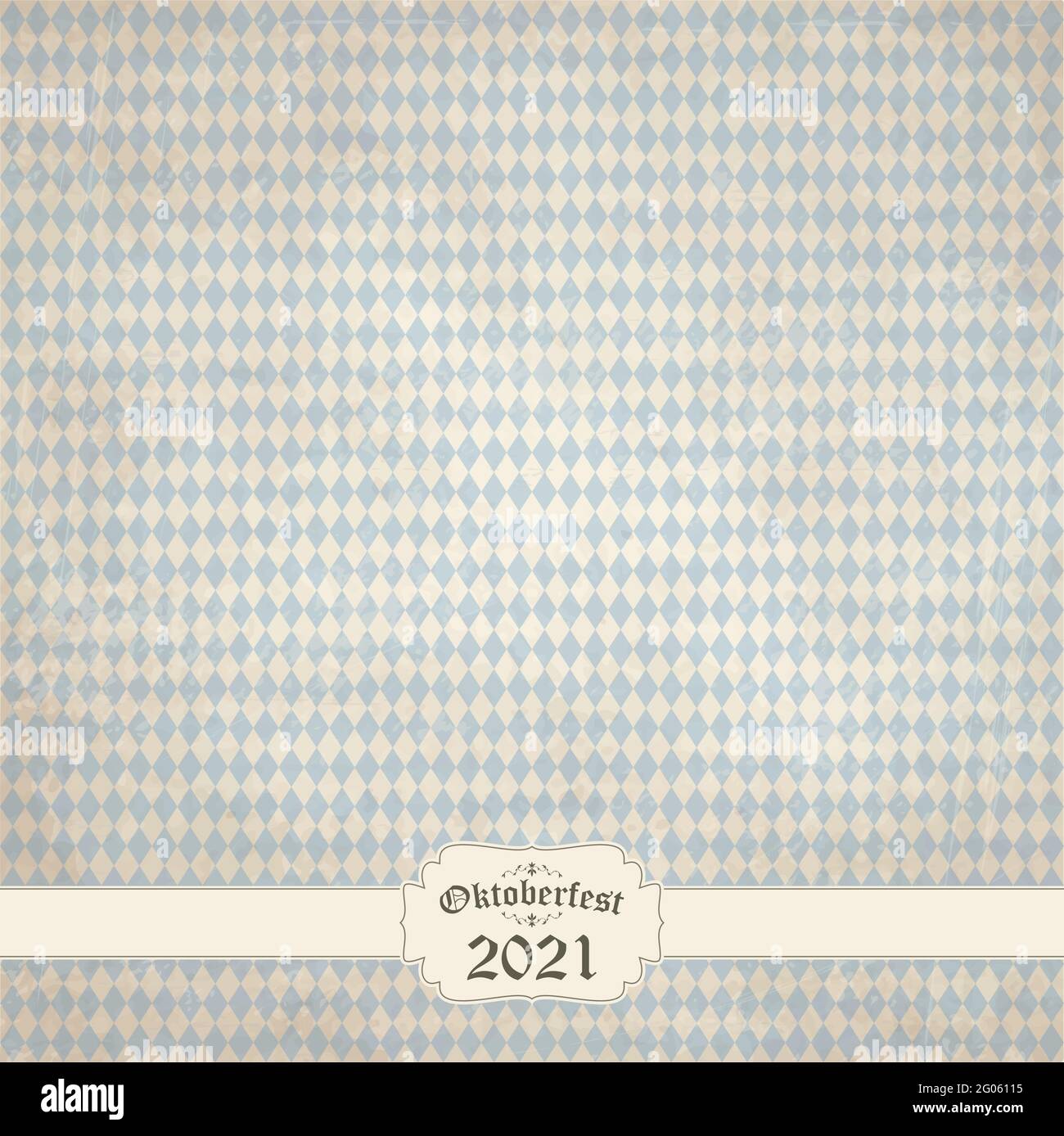 old vintage background with checkered pattern and patch Oktoberfest 2021 Stock Vector