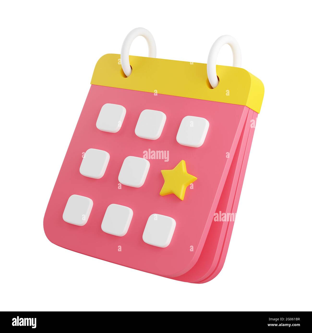 Calendar with marked date 3d render illustration. Pink organizer with noted with star day. Stock Photo