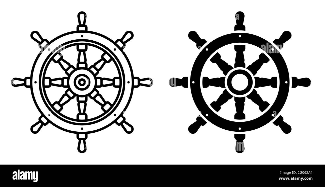 Steering wheel ship icon, fishing boat. Yacht management at sea. Simple