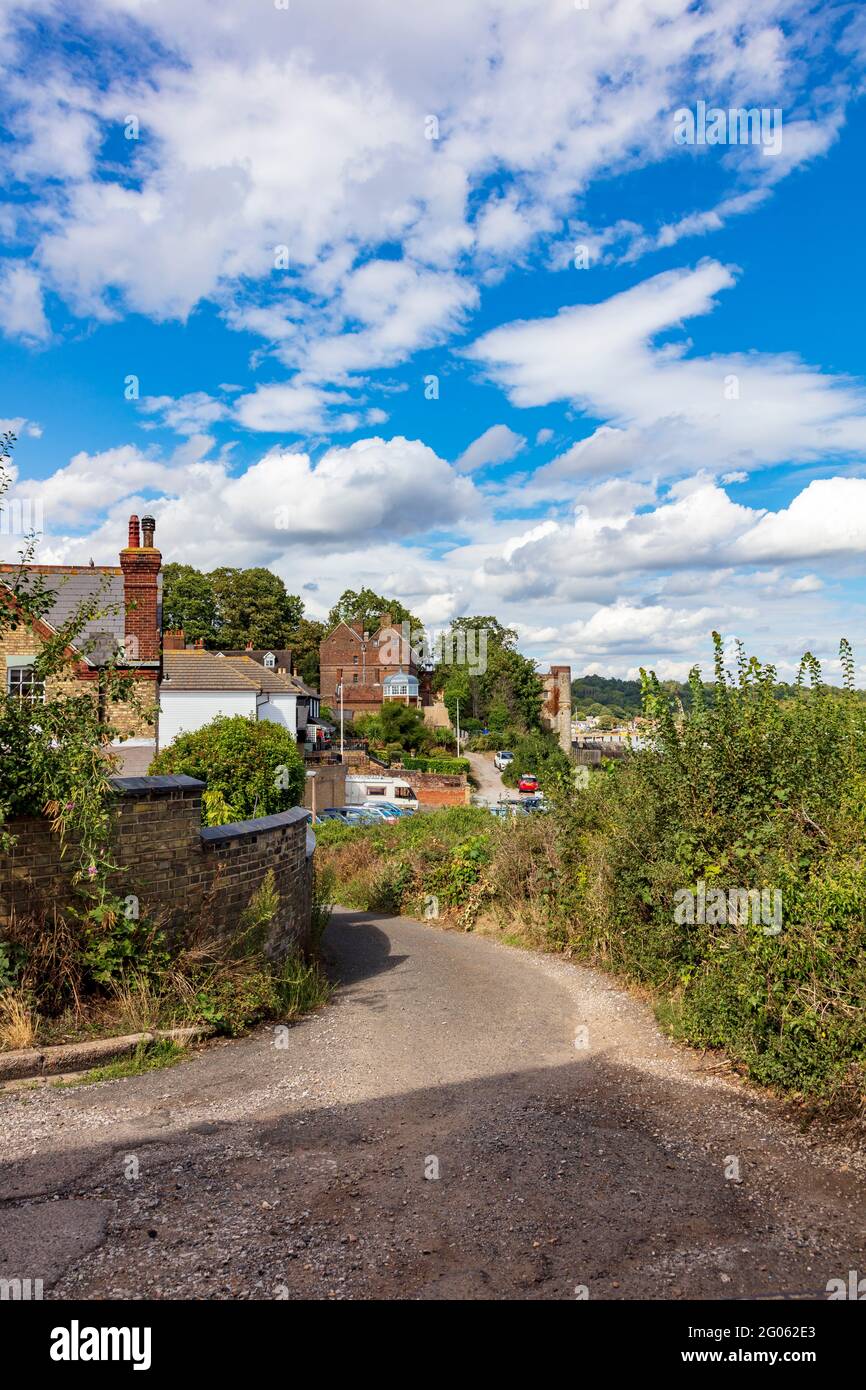 Attractive views of Upnor Castle above the village houses, Upnor, Kent, UK Stock Photo