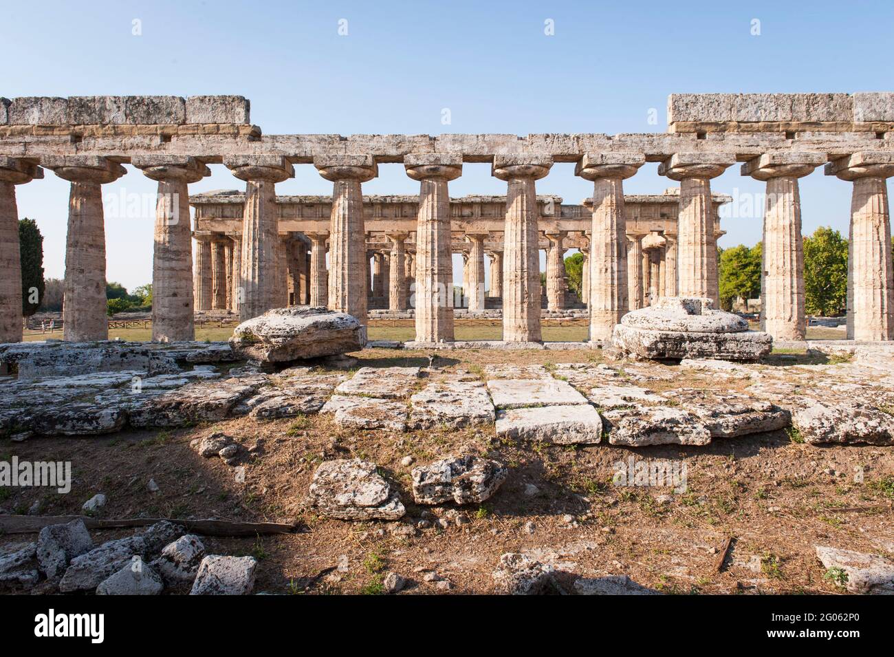 Temple of Hera, Paestum archaeological area, UNESCO; World Heritage Site, province of Salerno, Campania, Italy, Europe Stock Photo