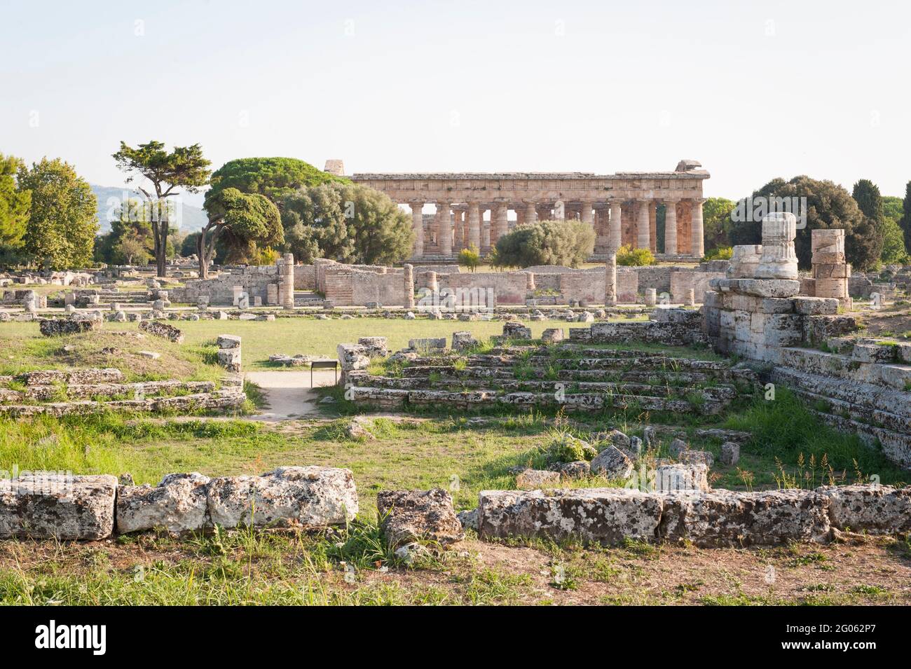 TEmple of Hera, Paestum archaeological area, UNESCO; World Heritage Site, province of Salerno, Campania, Italy, Europe Stock Photo
