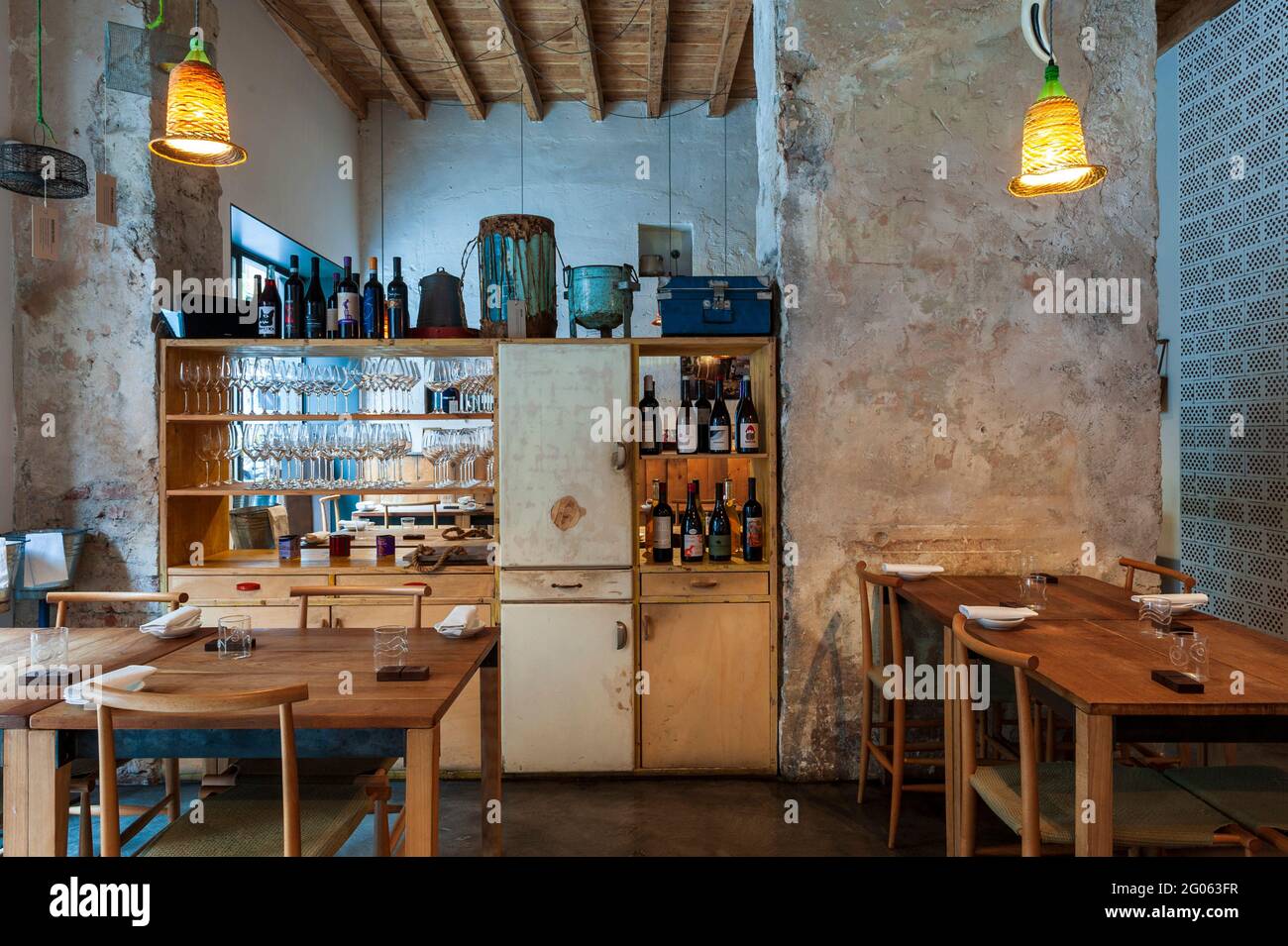 Chef Marco Ambrosino, interior of restaurant '28 Posti' in Navigli District, Milan, Lombardy, Italy, Europe Stock Photo