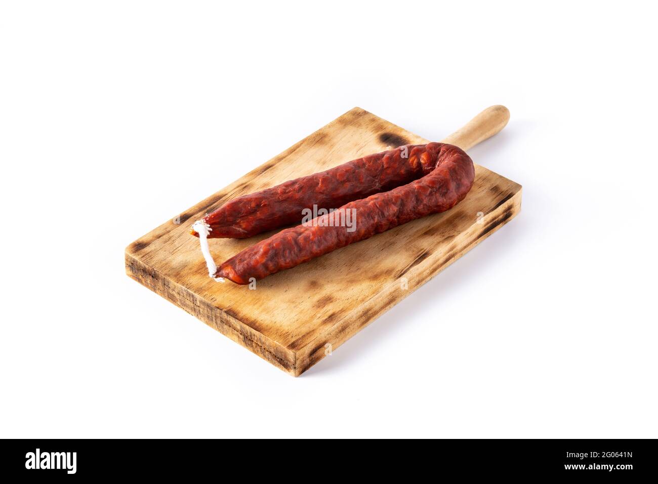 Spanish chorizo sausage isolated on white background Stock Photo - Alamy