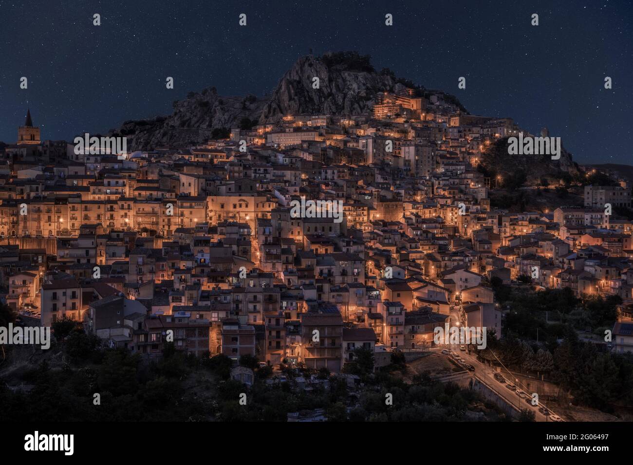 Night view of the city of Nicosia, Sicily, Italy, Europe Stock Photo