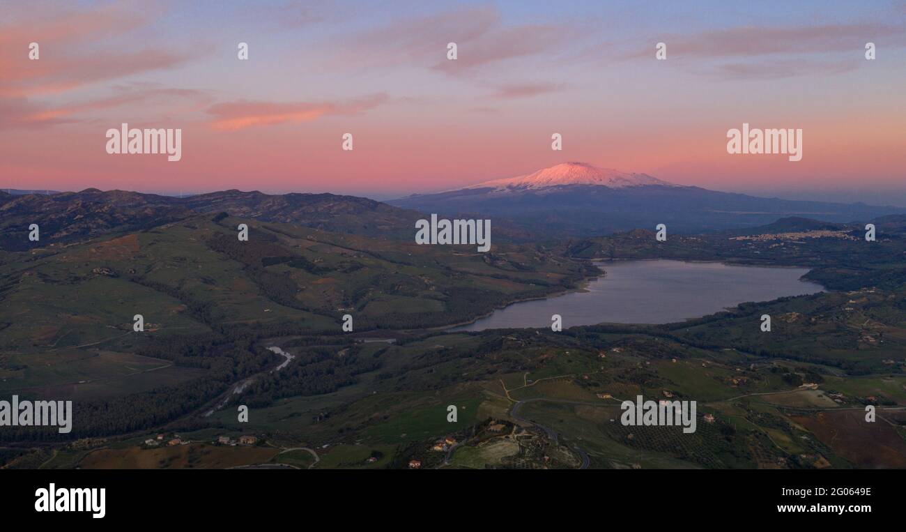 Aerial view of Pozzillo Agira near Enna, Sicily, Italy, Europe Stock Photo