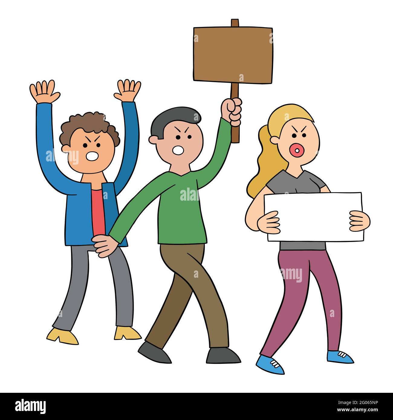 Cartoon people angry and taking action vector illustration black