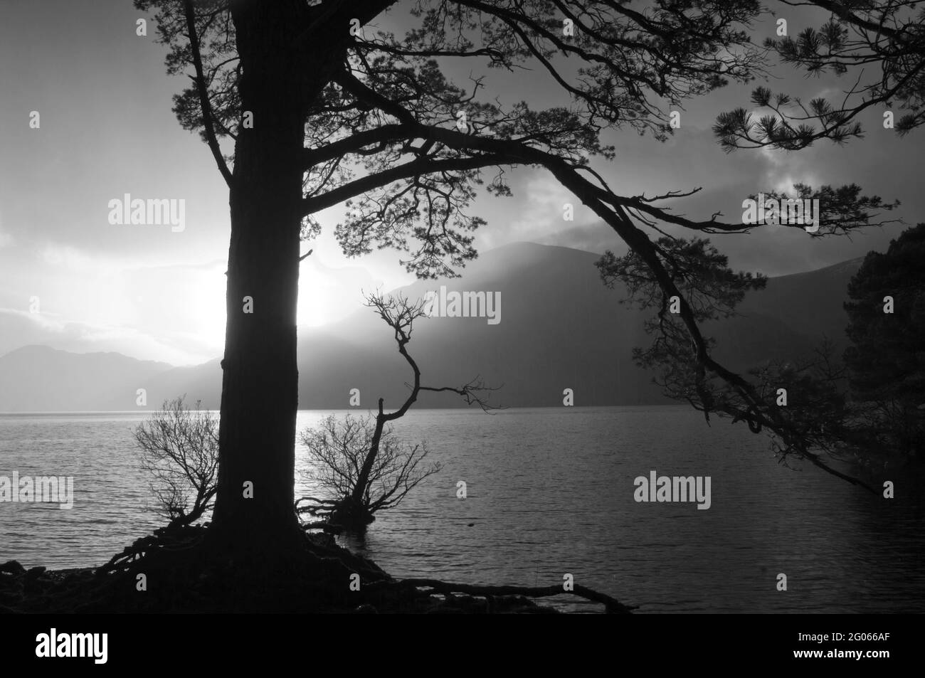 Black and white image of Lough Leane, County Kerry, Ireland - John Gollop Stock Photo