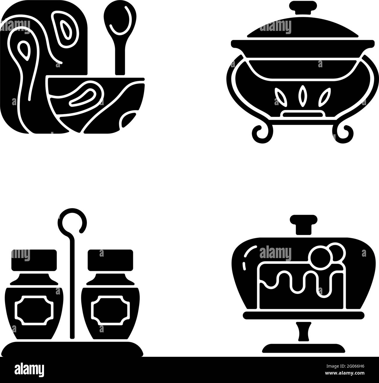 Modern tableware black glyph icons set on white space Stock Vector