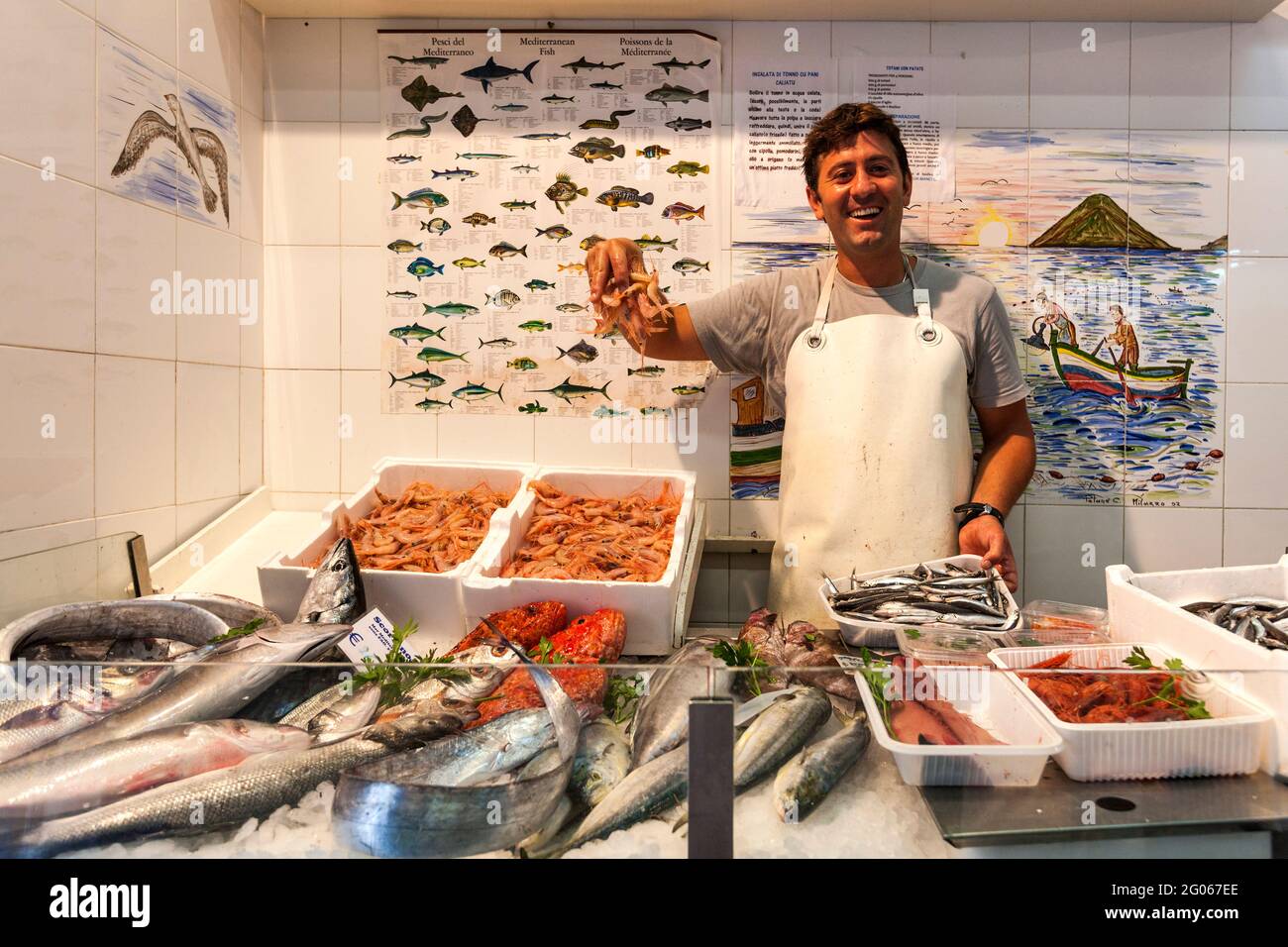 fish market, A Lampara, Santa Maria, Salina island, Aeolian Islands, Sicily, Italy, Europe Stock Photo