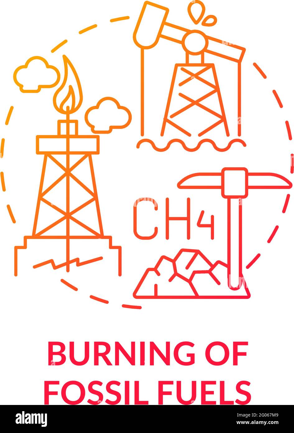 Fossil fuels burning concept icon Stock Vector