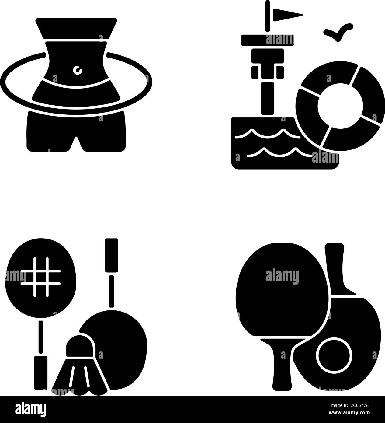 Summer camp activities black glyph icons set on white space Stock ...