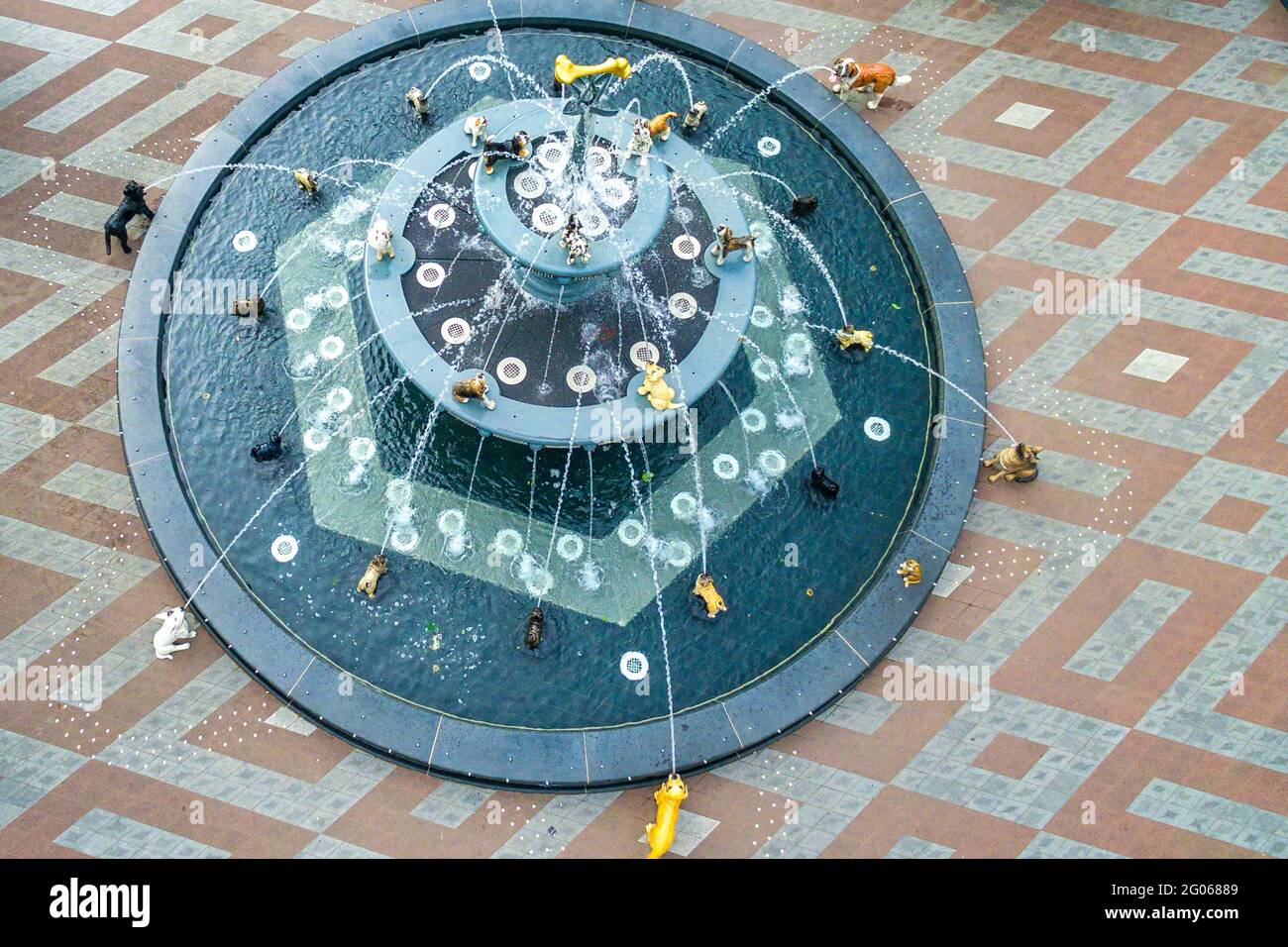 Aerial view of the Dog Fountain in Berczy Park, Toronto, Canada Stock