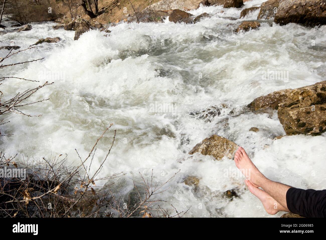 cooling your feet, riverside, waterfall Stock Photo - Alamy