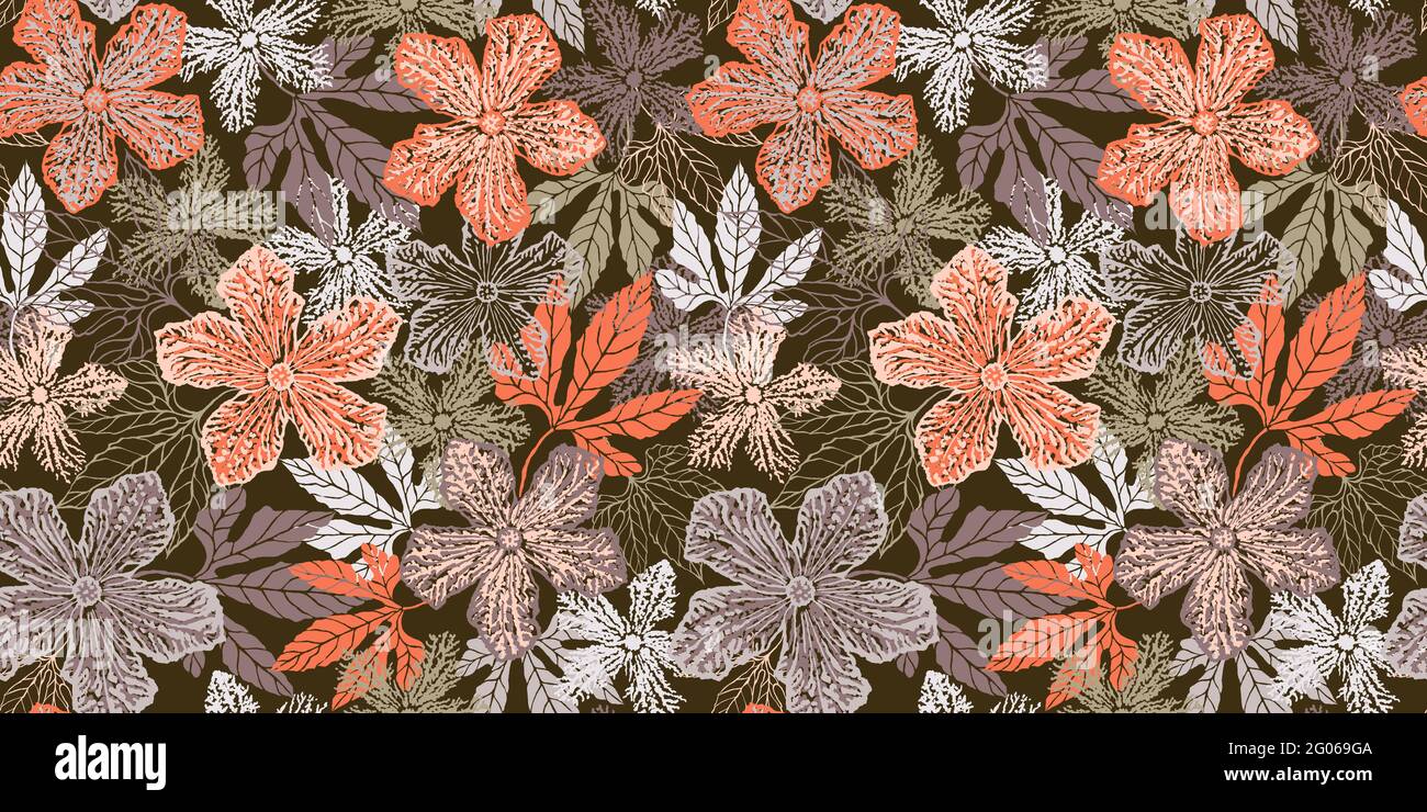 Seamless pattern flowers leaves hi-res stock photography and images - Alamy