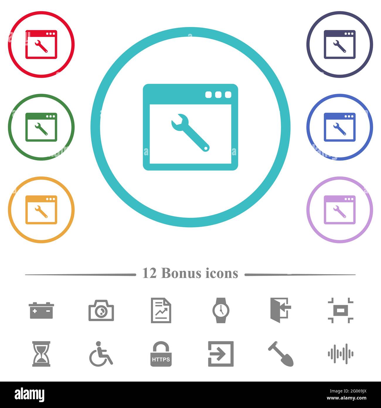 Application maintenance flat color icons in circle shape outlines. 12 ...