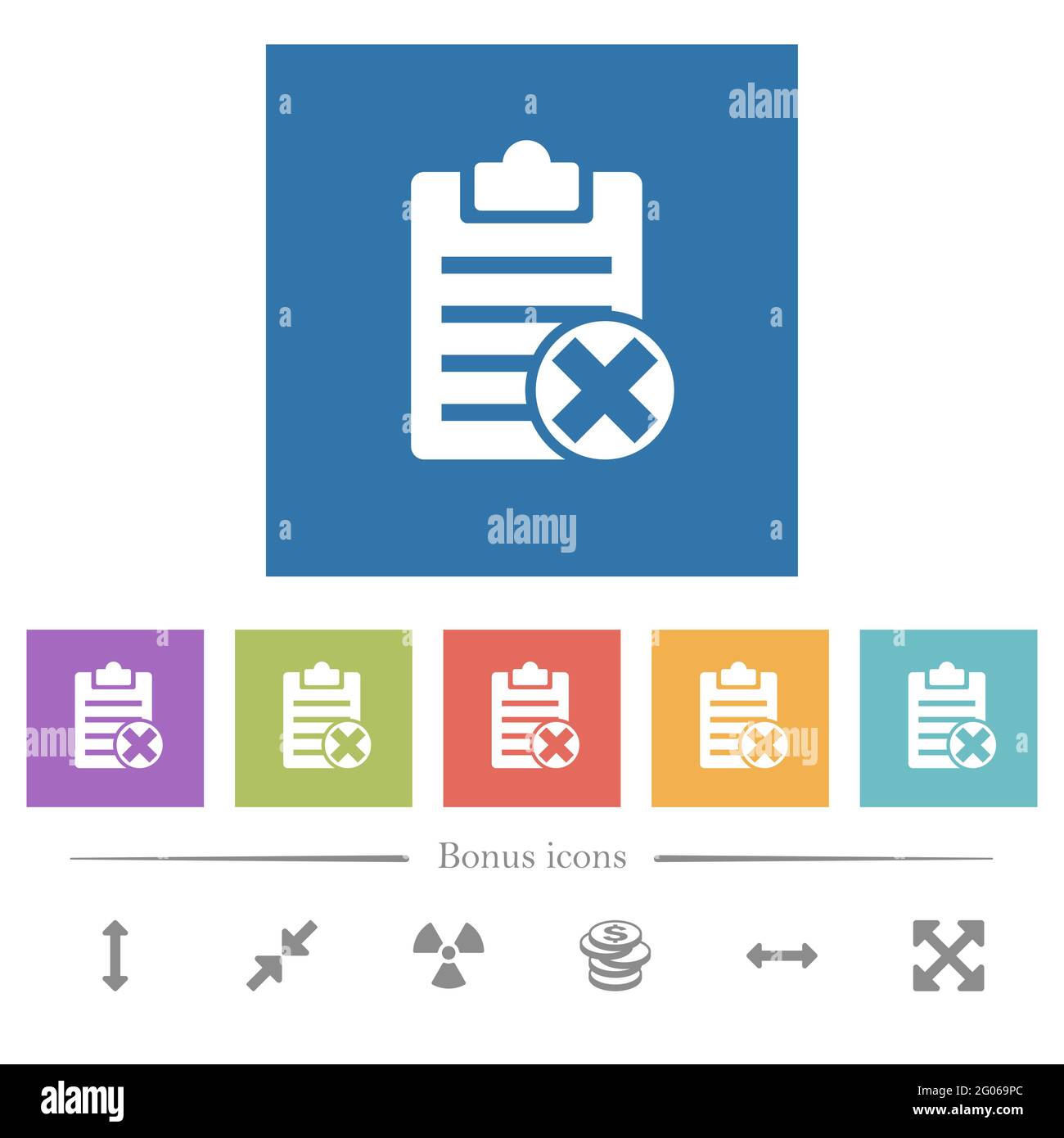 Note cancel flat white icons in square backgrounds. 6 bonus icons ...