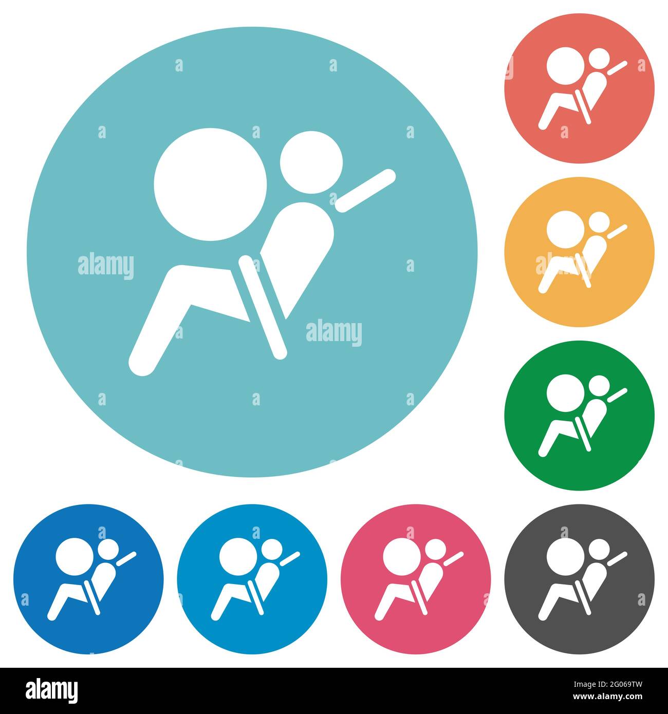 Air bag dashboard indicator flat white icons on round color backgrounds