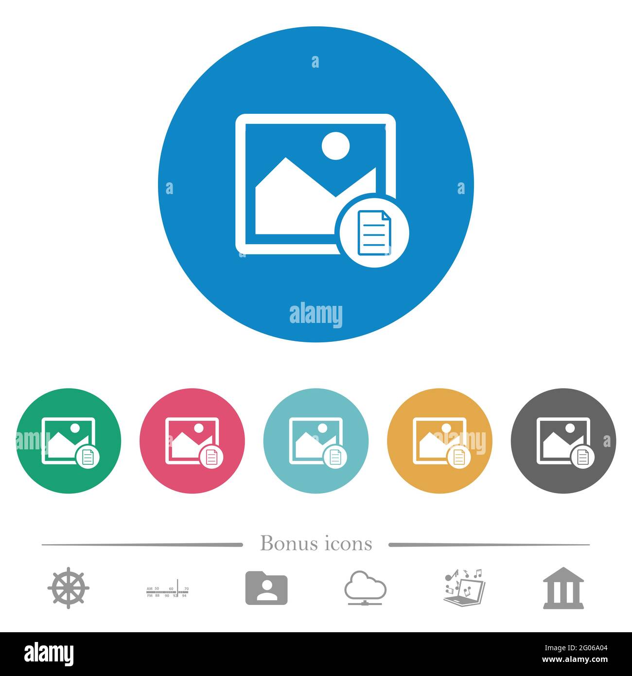 Image properties flat white icons on round color backgrounds. 6 bonus ...