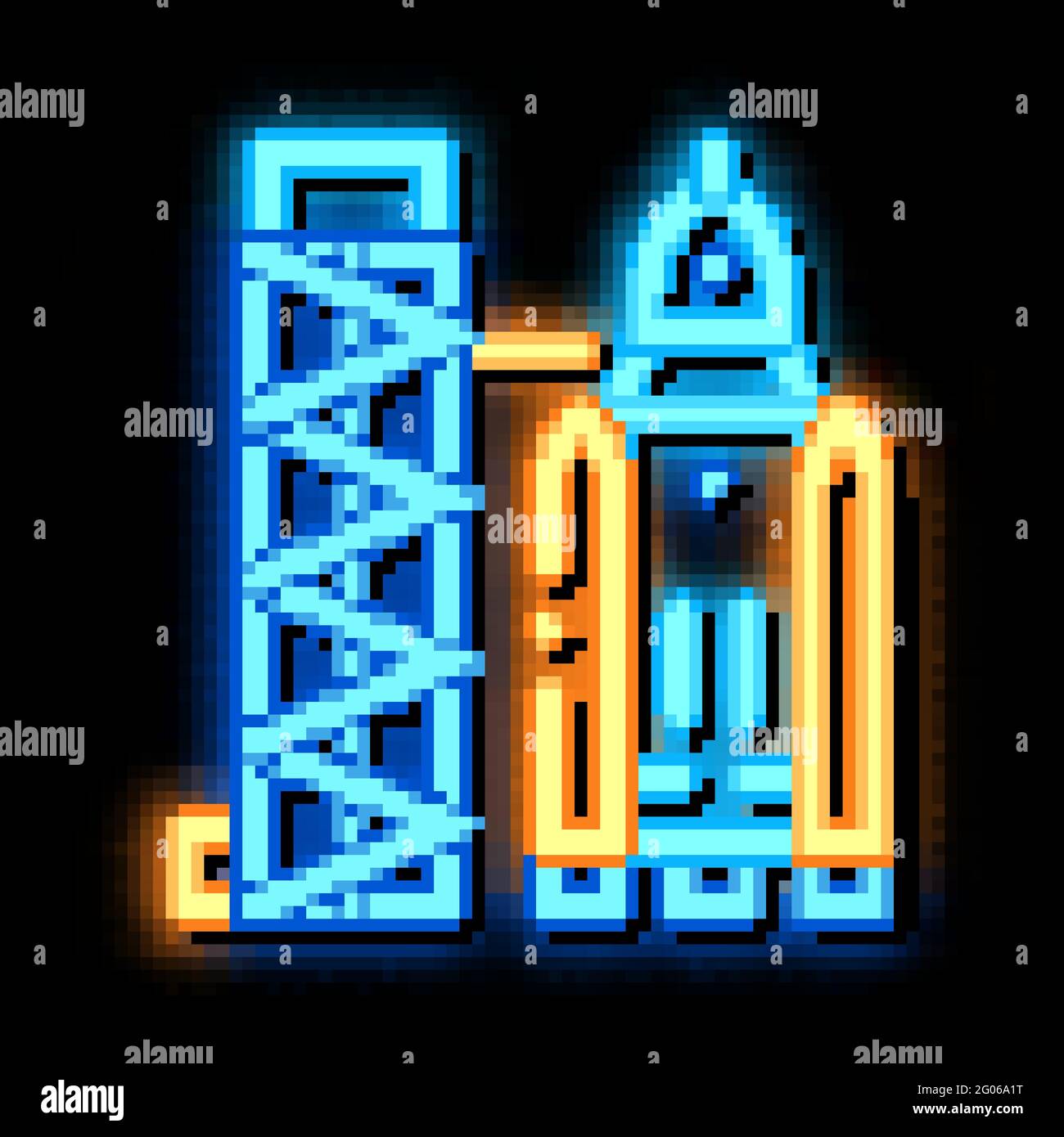 Tower With Space Ship neon glow icon illustration Stock Vector