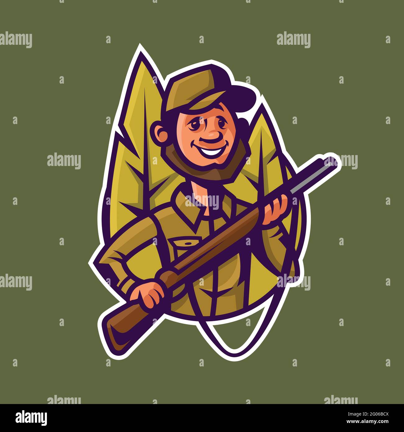Hunter with rifle. Concept art of hunting in cartoon style. Stock Vector