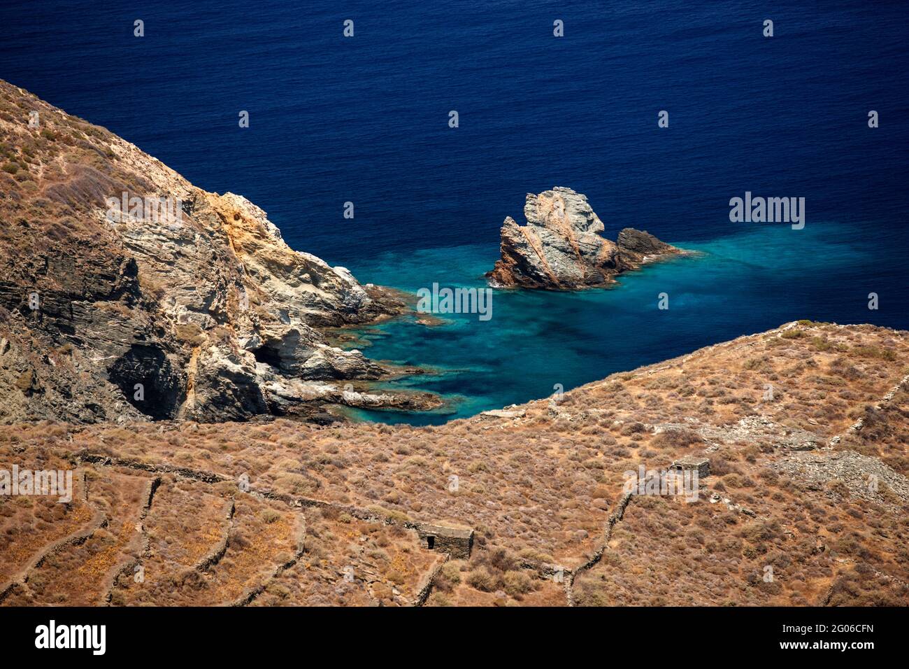 cliffs on the north coast, Folegandros island, Cyclades, Aegean Sea, Greece, Europe Stock Photo
