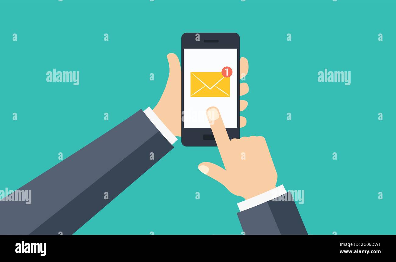 Smartphone with new message. Phone and envelope on screen. Flat style vector. Stock Vector