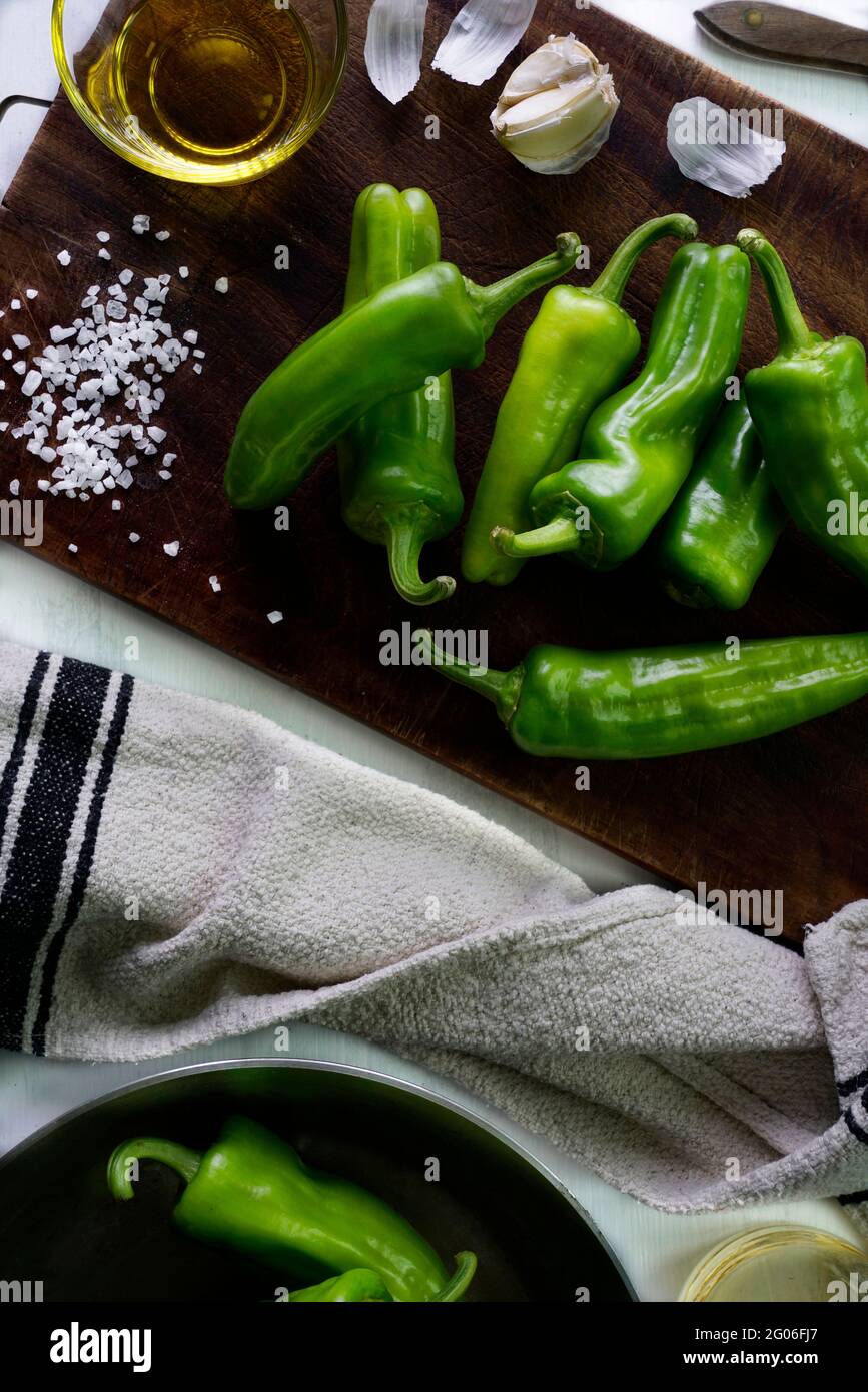 Traditional green peppers from southern Italy called Frarielli, on a