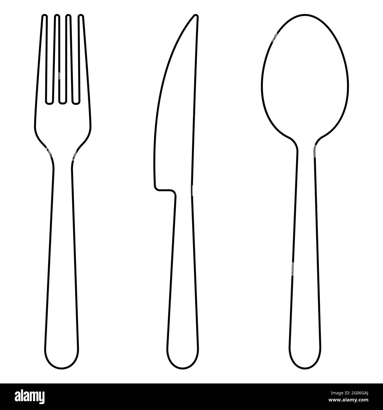 Fork, spoon and knife outline. Line art style. Design for web and mobile app. Isolated on white background Stock Vector