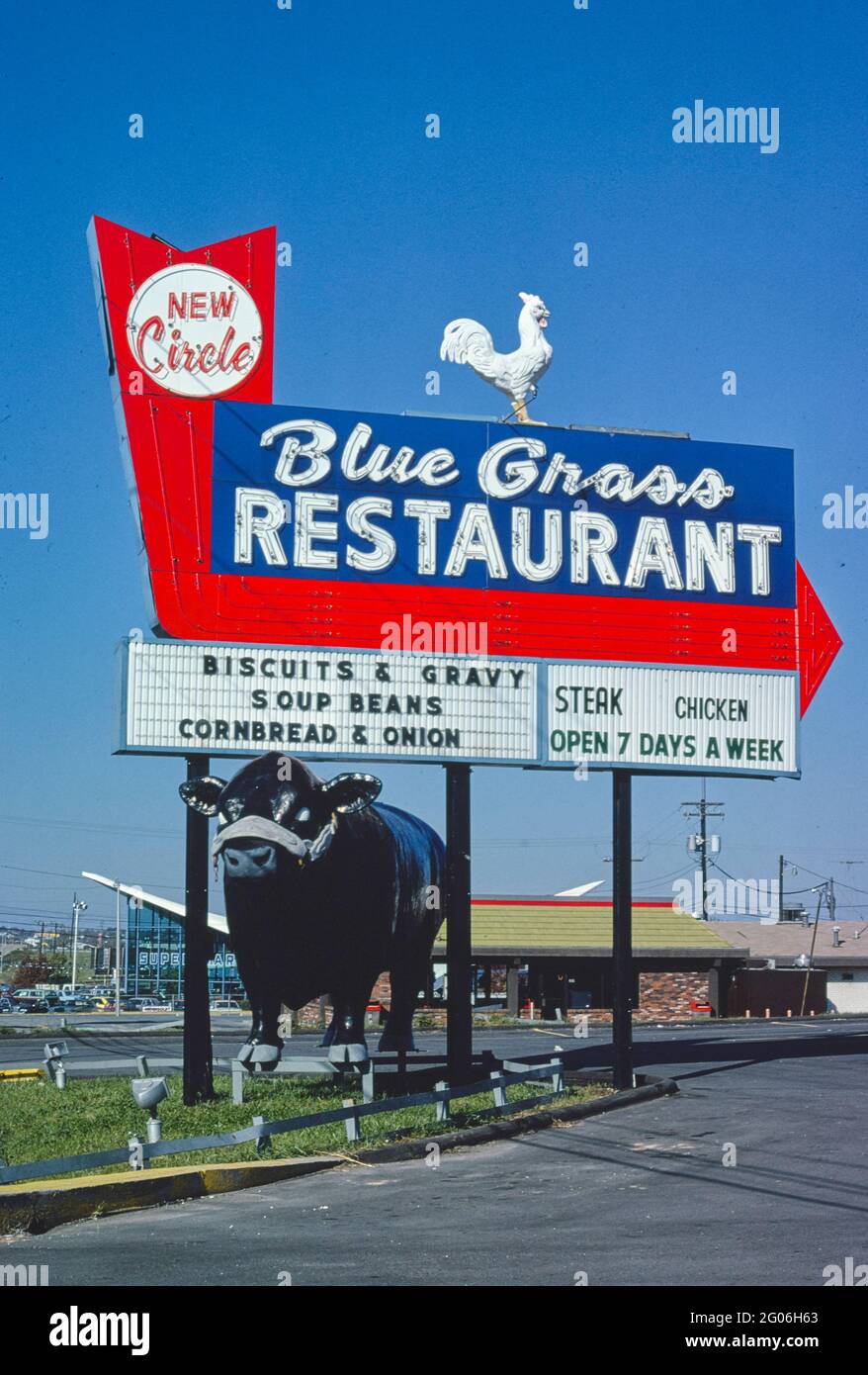 1970s America Blue Grass Restaurant sign, Lexington, Kentucky 1979
