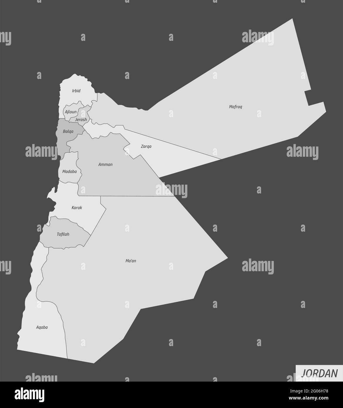 Jordan administrative map isolated on dark background Stock Vector ...