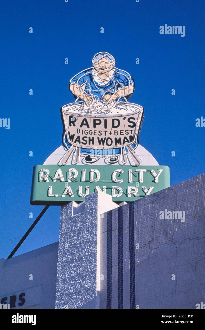 1980s United States Rapid City Laundry sign, main Street, Rapid City