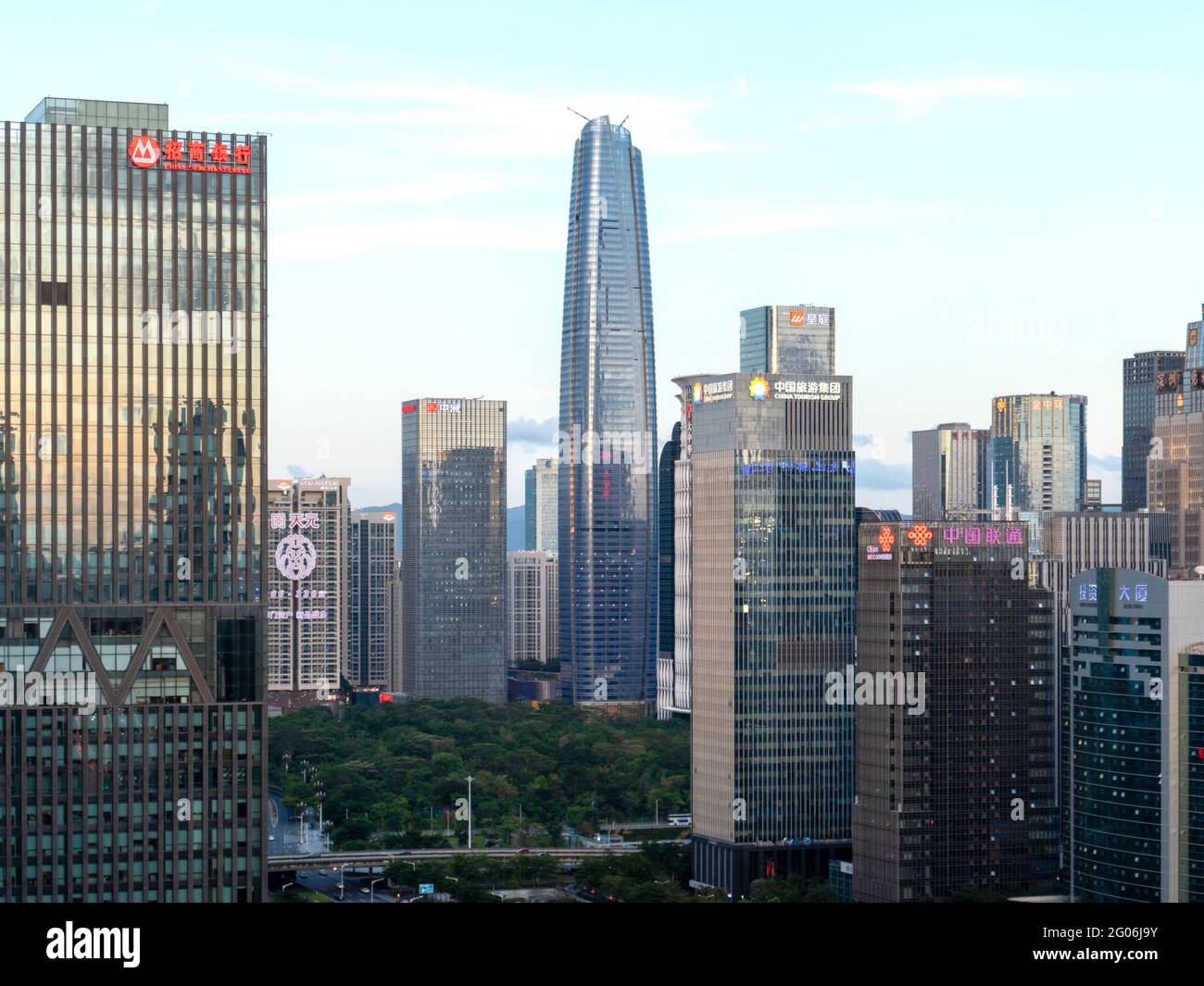 SHENZHEN, CHINA - May 26, 2021: Shenzhen Futian District, where many financial companies are located Stock Photo