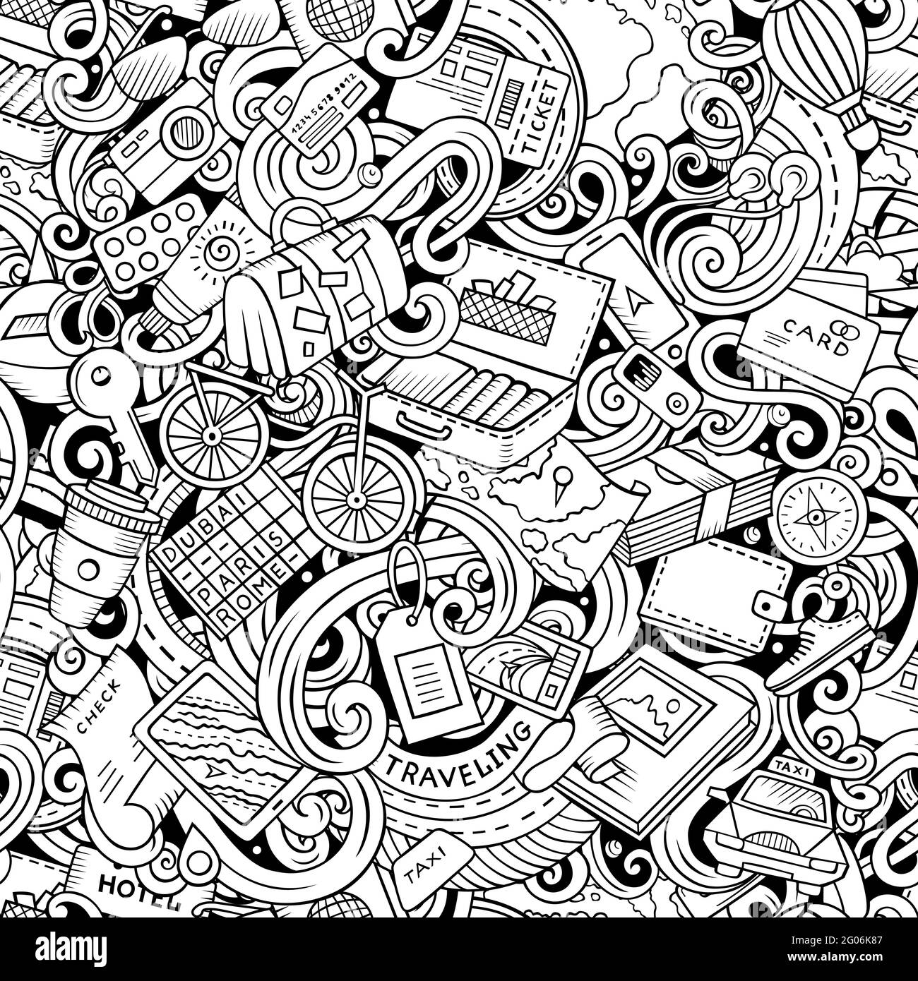 Traveling hand drawn doodles seamless pattern Stock Vector Image & Art ...
