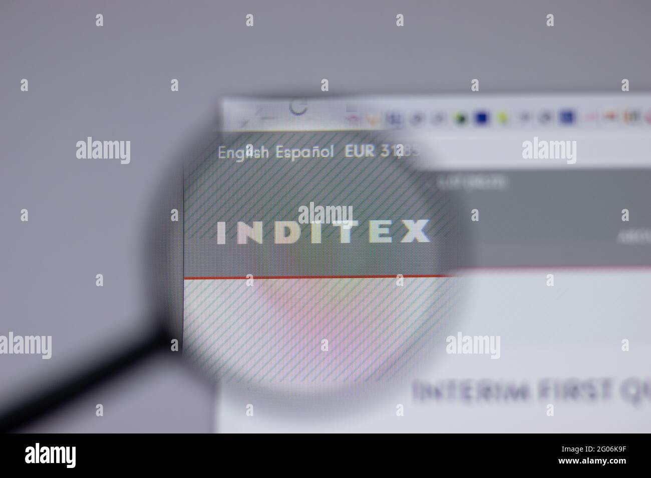 Los Angeles, California, USA - 1 June 2021: Inditex logo or icon on website page, Illustrative Editorial Stock Photo