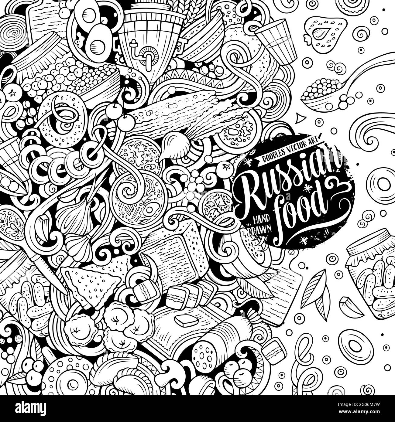 Cartoon vector doodles Russian food frame Stock Vector Image & Art - Alamy