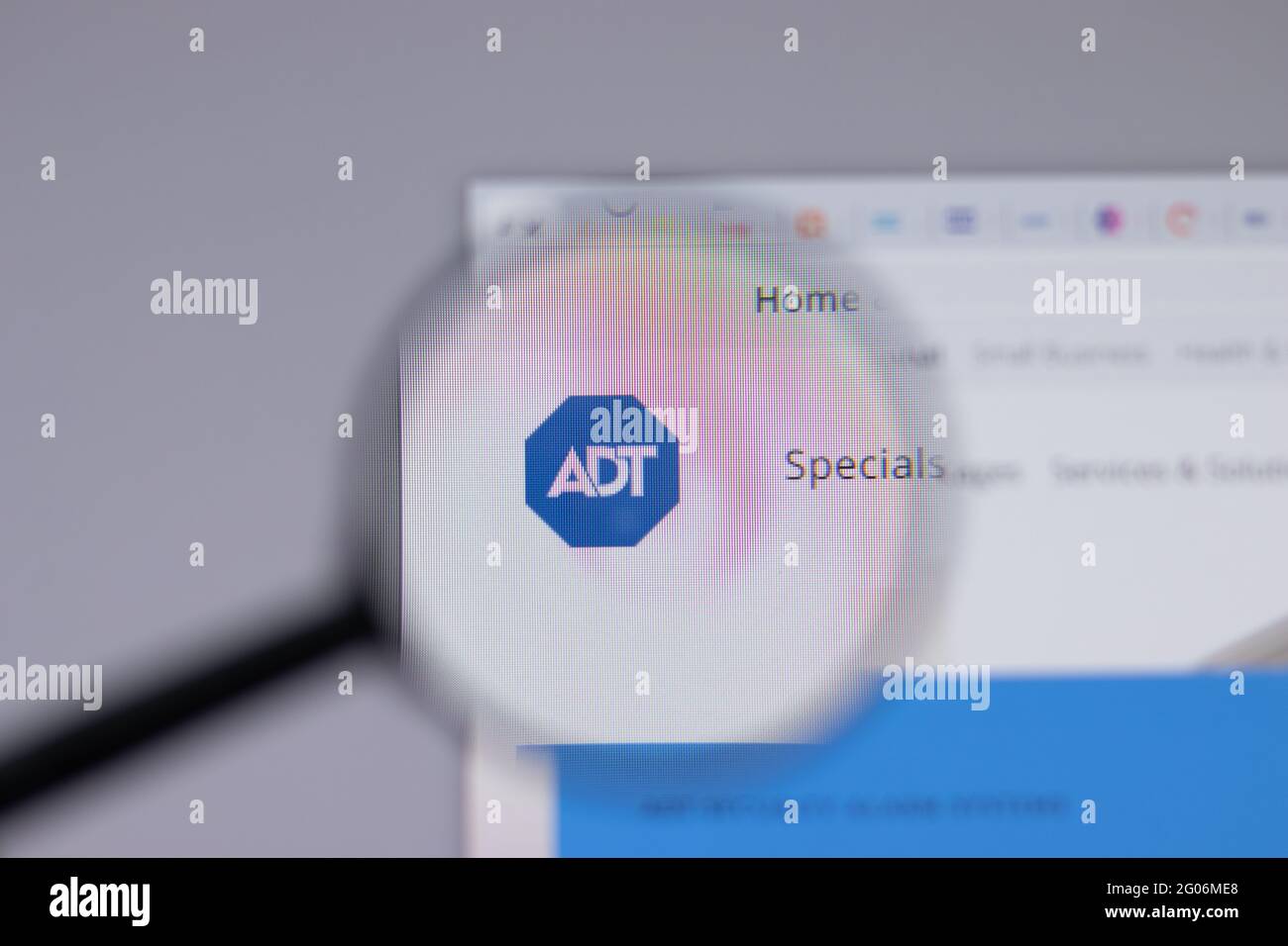 Los Angeles, California, USA - 1 June 2021: ADT Security Services logo or icon on website page, Illustrative Editorial Stock Photo