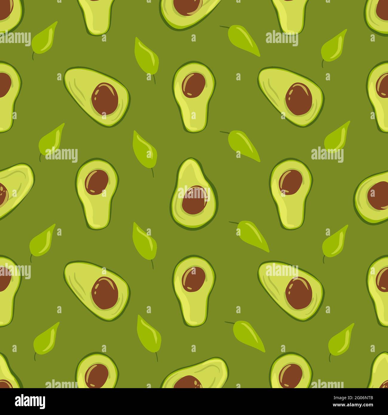 Seamless pattern avocado with leaves. Green background. Exotic fruit ...