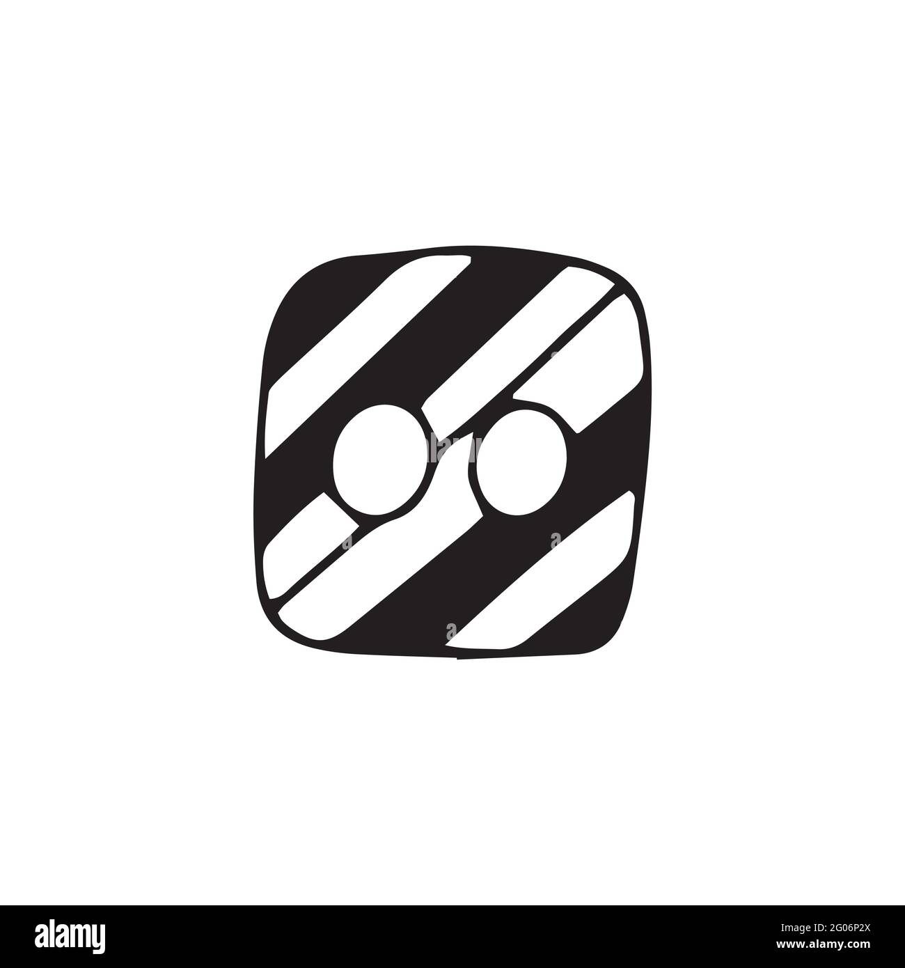 Striped Small Button Black And White Vector Illustration In Doodle Style Isolated Single