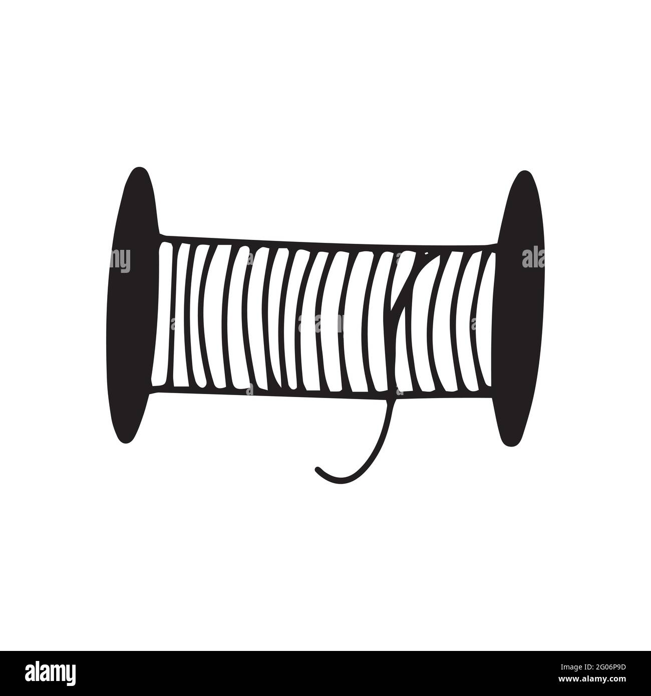 Spool of thread for sewing. Black and white vector illustration in ...