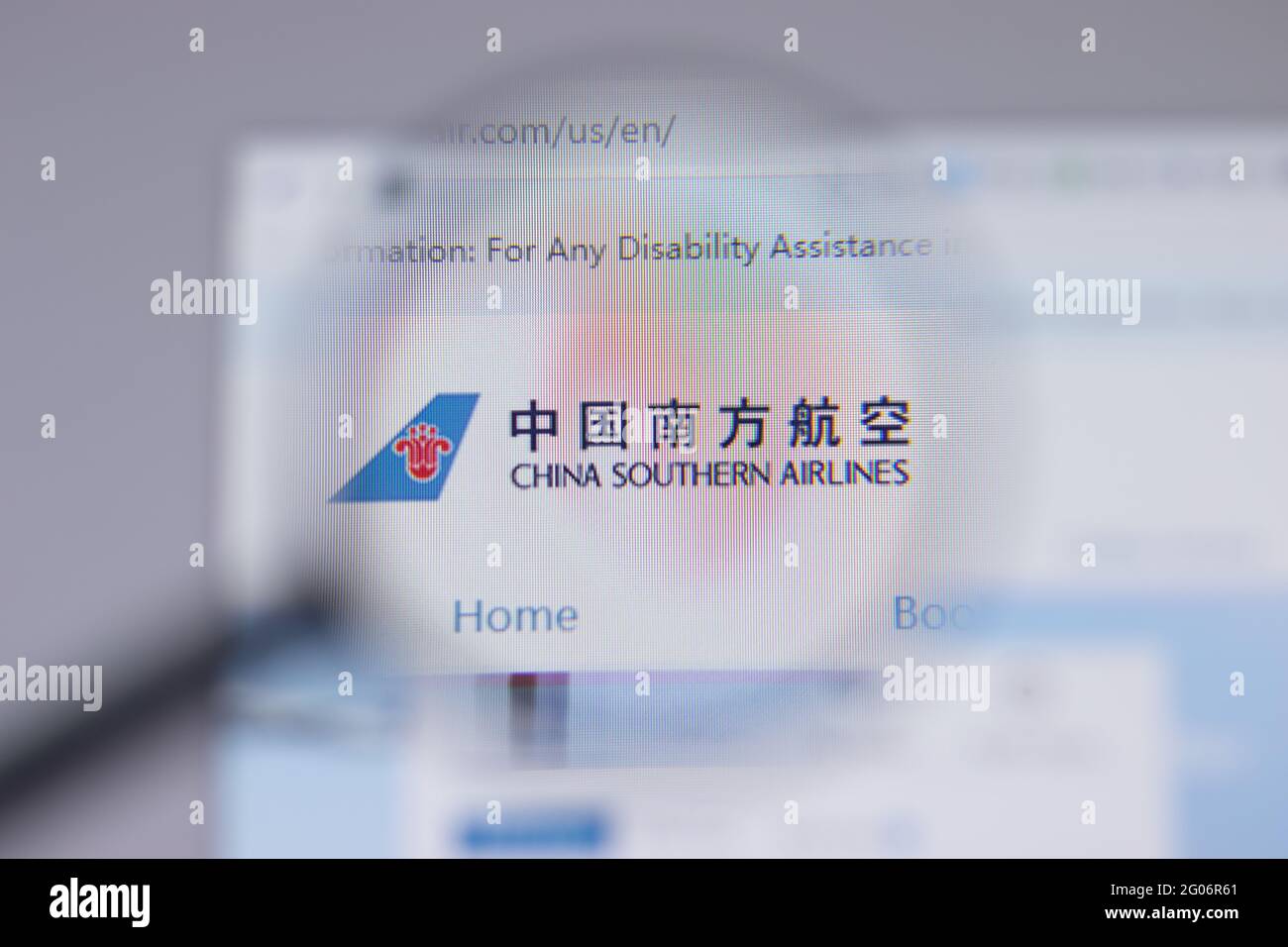 Los Angeles, California, USA - 1 June 2021: China Southern Airlines logo or icon on website page, Illustrative Editorial Stock Photo