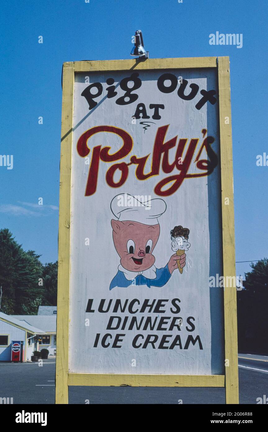 1980s America Porky's Drivein sign, Laconia, New Hampshire 1984