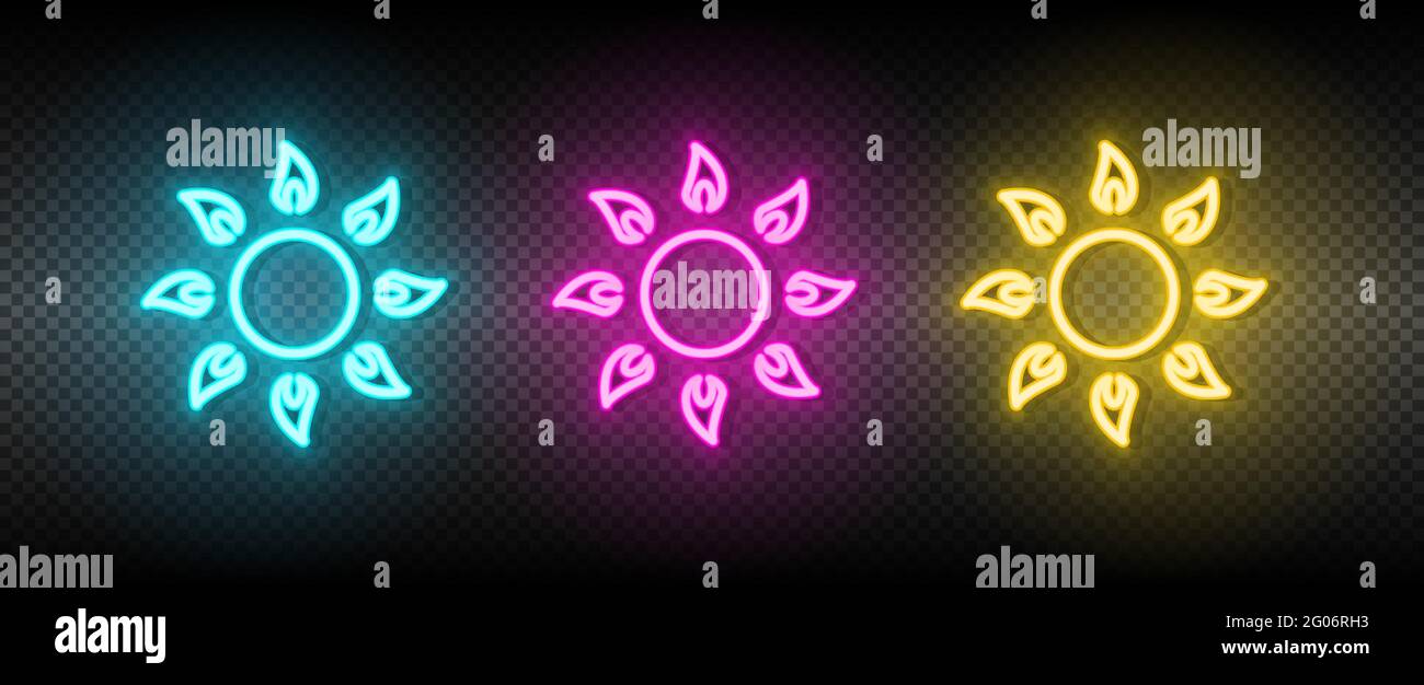 Sun blue, pink and yellow neon vector icon set Stock Vector
