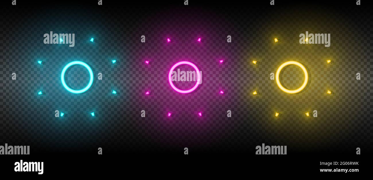 Sun blue, pink and yellow neon vector icon set Stock Vector