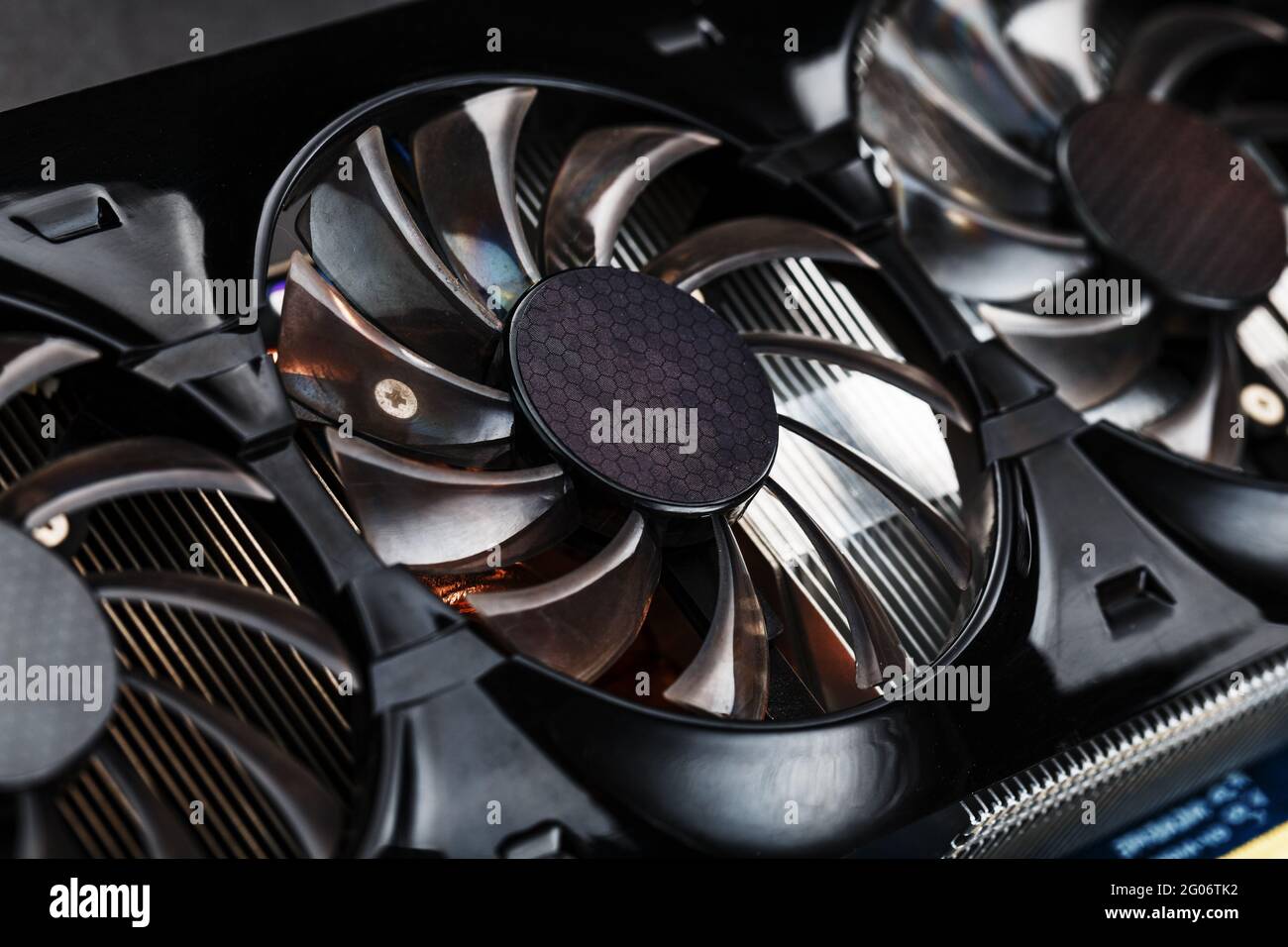 Game video card Cooler blades Selective closeup focus. Progressive
