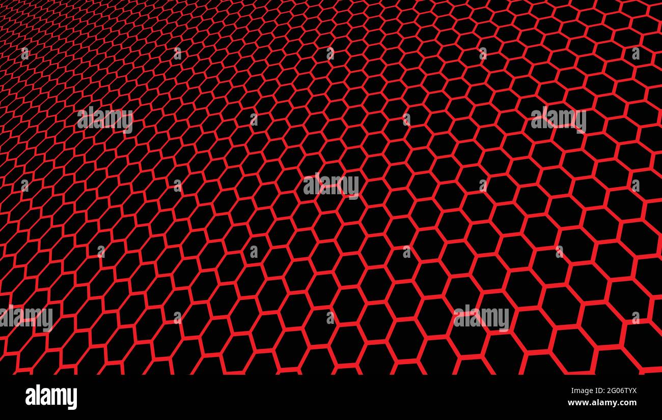 background hexagon pattern abstract background black and red panorama 3D illustration Stock Vector