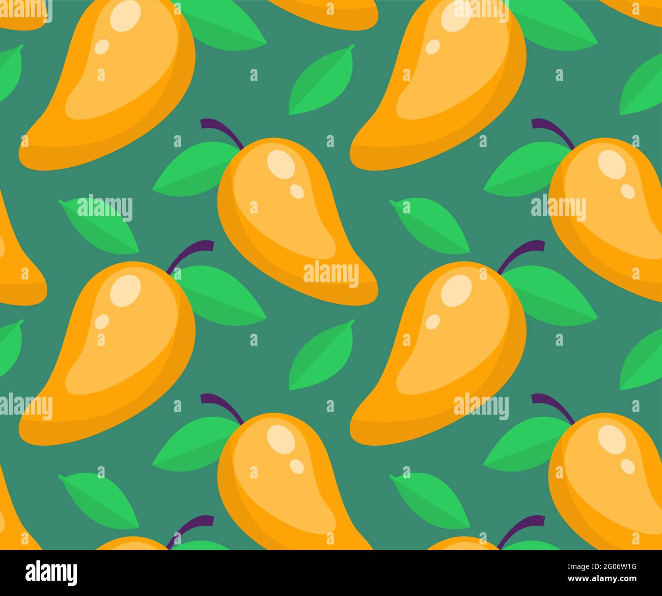 Tropical Seamless Pattern With Mango On A Green Background Fruit