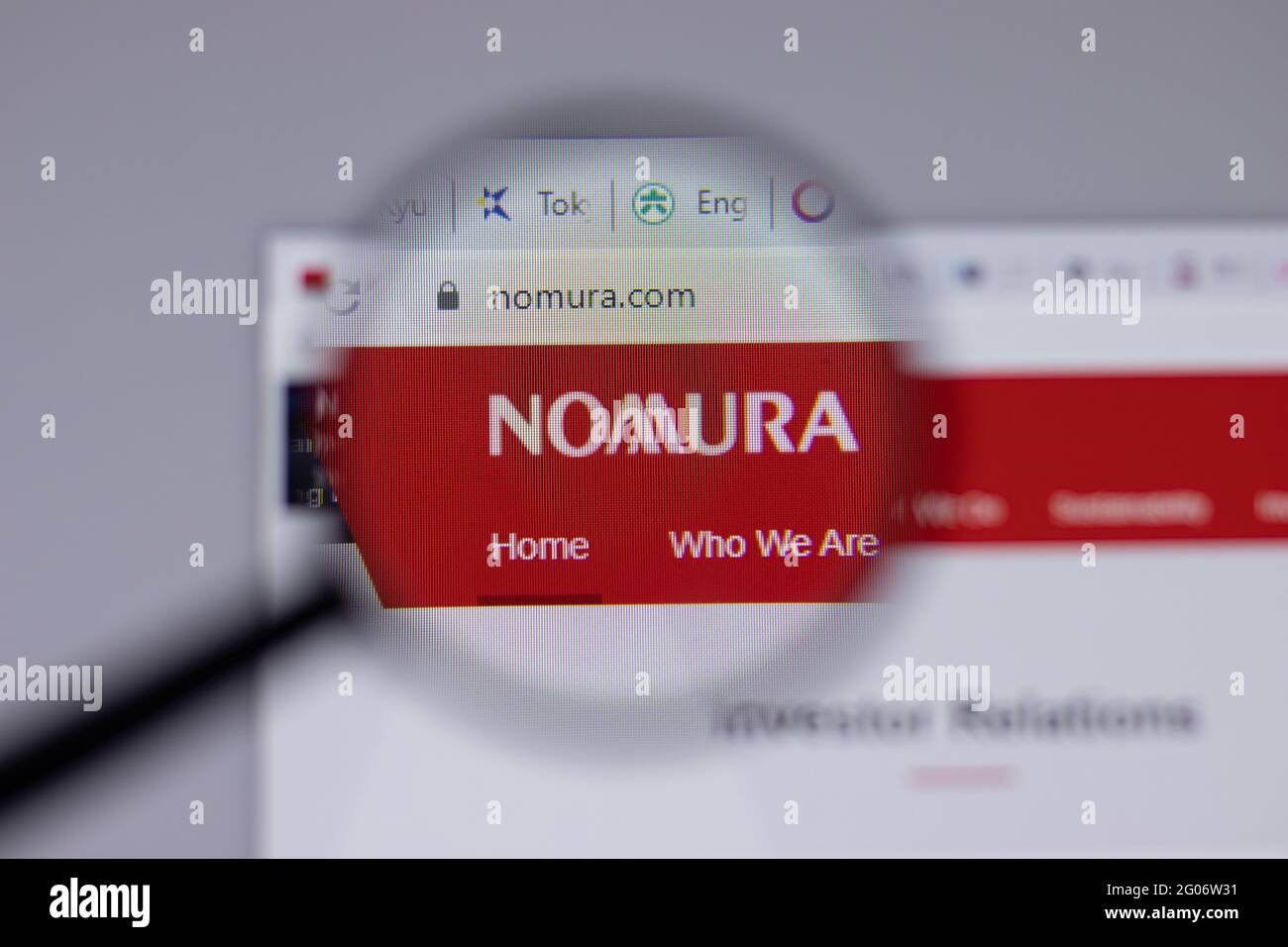 Los Angeles, California, USA - 1 June 2021: Nomura Holdings logo or icon on website page, Illustrative Editorial Stock Photo